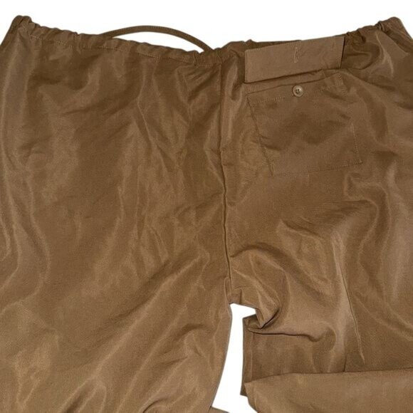 Brown Wide-Leg Drawstring Cotton Pants With Side Pockets & Button Detail  Size M - Picture 7 of 9